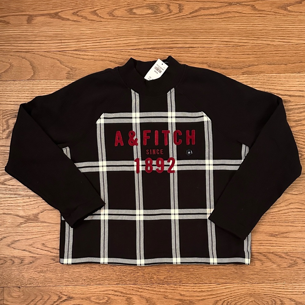 Abercrombie & Fitch Women’s Black Plaid Sweatshirt - Medium NWT